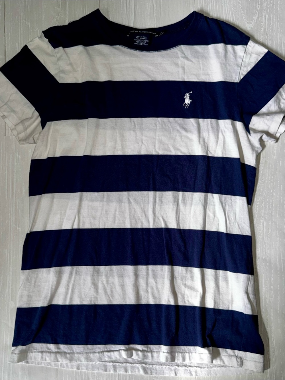 Ralph Lauren Navy and White Striped Crewneck T-Shirt